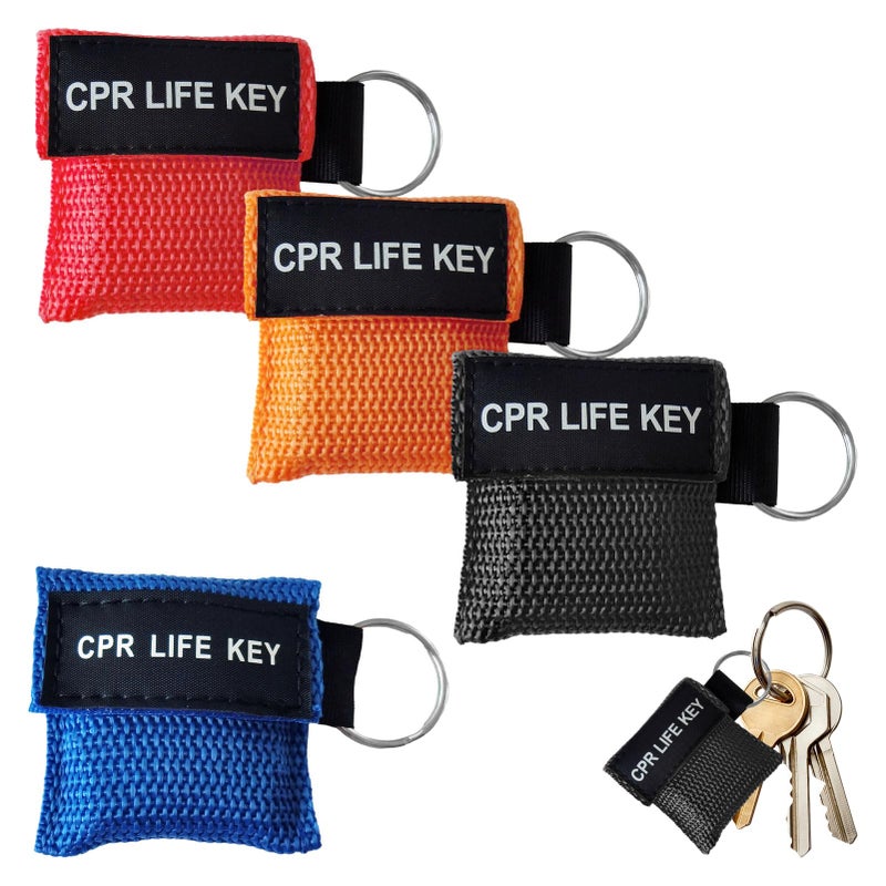 4 PCS CPR Mask Keychain Ring,Portable CPR Face Shields Keyring,Emergency Kit Face Shield,Emergency Anti Choking Device UK for First Aid or AED Training